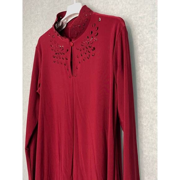Sympli Burgundy Laser Cut Mock Neck Long Sleeve Pullover Tunic Size 12 - Picture 5 of 11